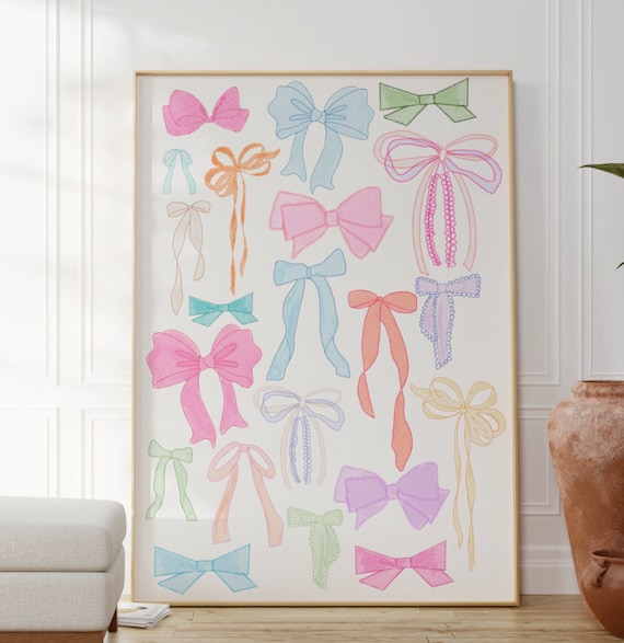 Trendy Watercolor Bows Wall Art | Chinoiserie Art | Coastal Wall Art | Grand Millenial Wall Art | Digital Download | Preppy Wall Art