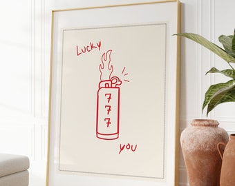 LUCKY YOU art print! Red Wall Print, Digital Download Print, Wall Decor, Large Printable Art, Downloadable Prints