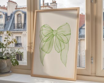 Coquette Green Elegant Bow, Vintage Watercolor Art, Aesthetic Wall Art, Trendy Wall Art, Bow Wall Art, Girly Poster Trendy Print, Dome Decor