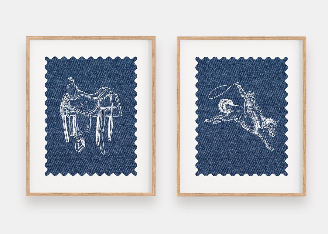 Western Wall Art Print Set of 2 | Vintage Cowboy Rodeo Set | Retro ...