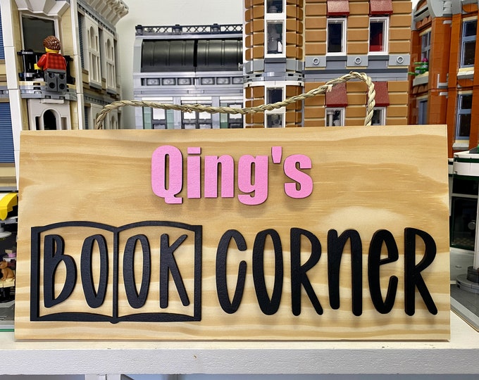 Personalized 3D Book Corner Wood Sign - Book Nook Sign for Kids - Reading Corner Sign - Book Lover Gift - Bookworm Sign- Home/School Decor