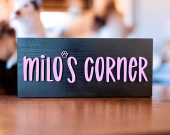 Personalized 3D Pet Corner Wood Sign: Cat/dog Decor, Multiple