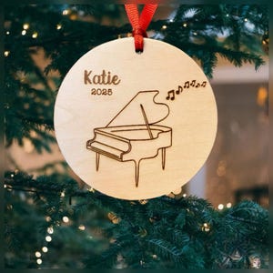 Personalized Piano Ornament: Engraved Wood, Gift for Pianist