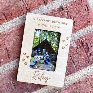 Personalized Pet Memorial Picture Frame Magnet: Engraved Wood, Wallet Size Photo. In Loving Memory.
