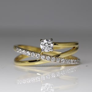 Criss Cross Moissanite Ring: 14k Gold Round Cut Wedding Band