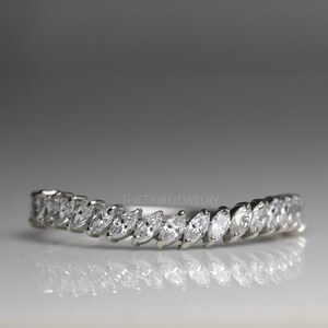 Marquise Cut Moissanite Contour Wedding Band, Vintage Half Eternity Diamond Stackable Band, Curved Diamond Matching Band, Anniversary Band