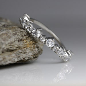 925 Sterling Silver Moissanite Contour Wedding Band, Curved Round Diamond Stackable Band, Matching Band, Dainty Diamond Anniversary Band