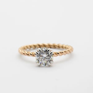 1 CT Round Moissanite Engagement Ring For Women Rope Band Twisted Band Unique Wedding Ring 14k Gold Double Prong Anniversary Ring Rope Ring