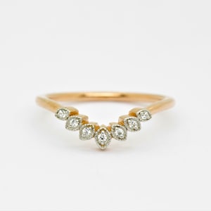 Art Deco Moissaniet-trouwring: 14k roségouden Milgrain-stapelring