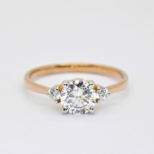 Three stone Moissanite Engagement Ring, Round Cut Diamond Wedding Ring, Past Present Future Ring, 14k Gold Trilogy Anniversary Ring