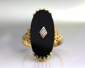 Art Deco Onyx Engagement Ring: 14k Yellow Gold Vintage Cocktail Ring