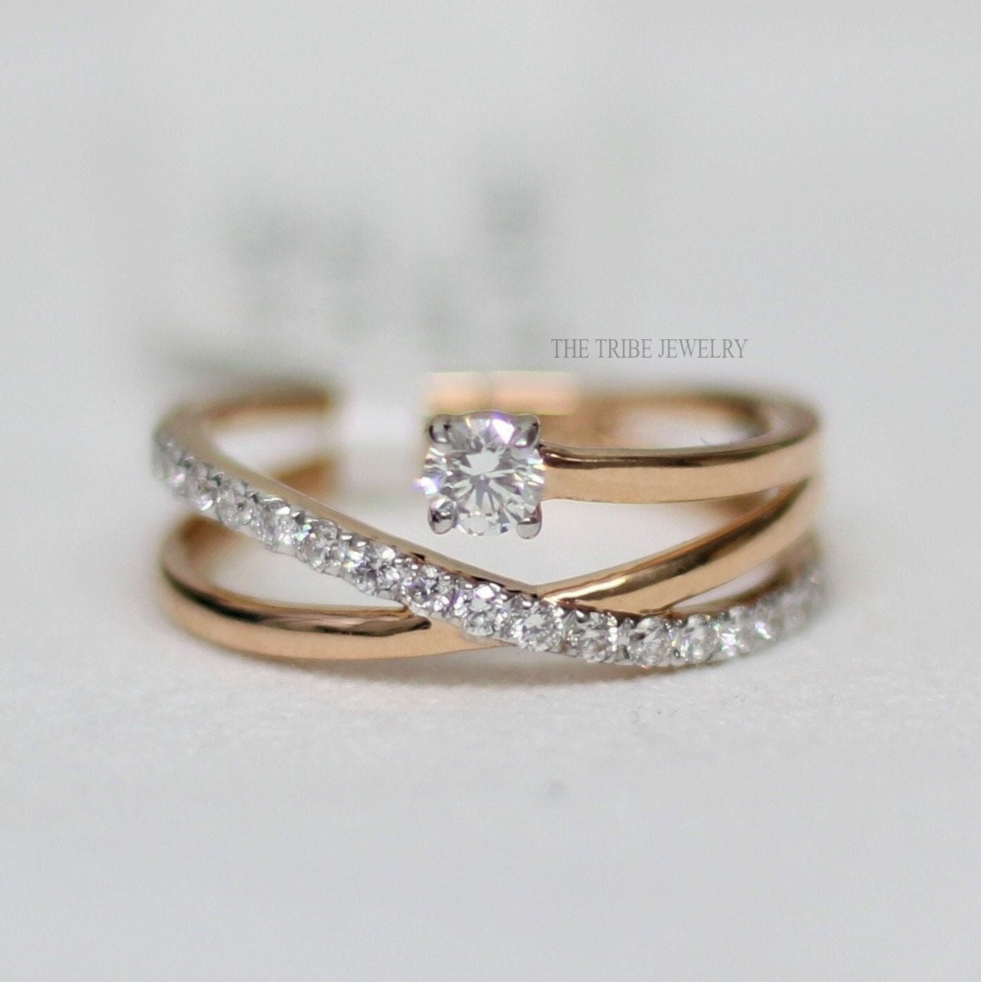 Criss Cross Moissanite Engagement Ring 14k Solid Gold Round Etsy