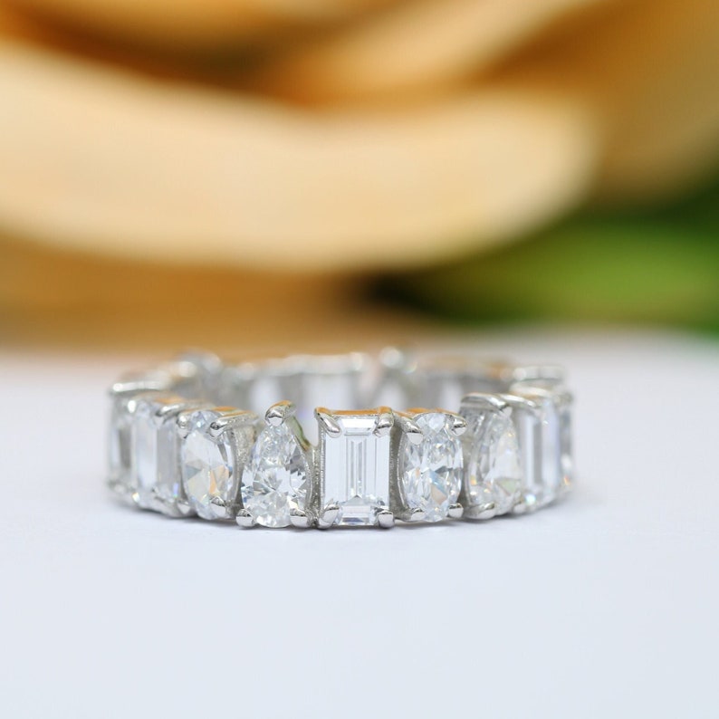 14k Gold Moissanite Eternity Wedding Band, Lab Diamond Stacking Ring ...