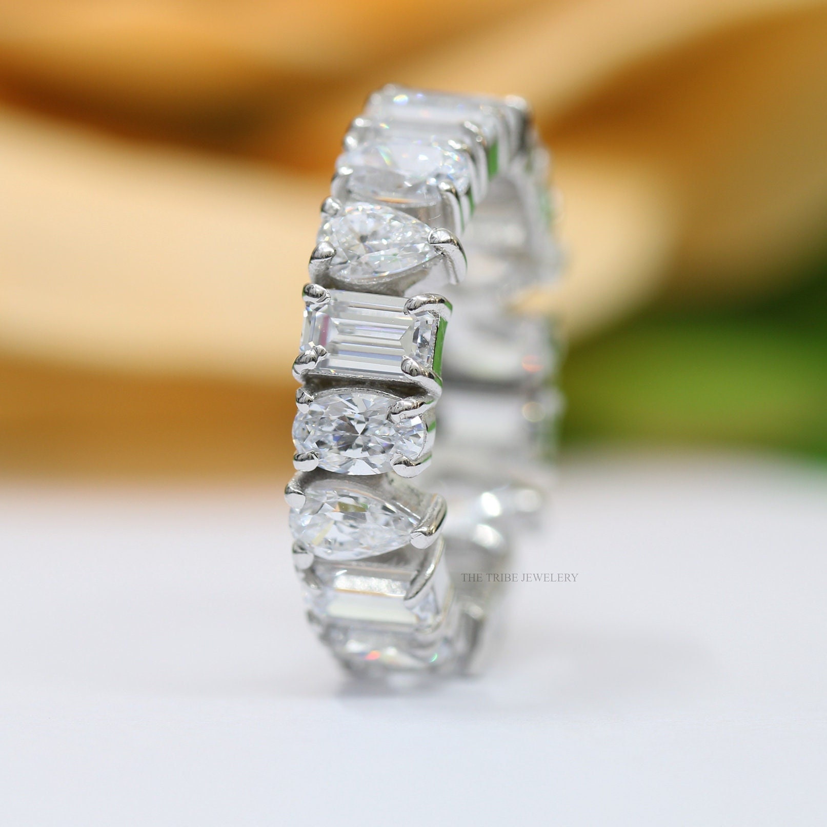 14k Gold Moissanite Eternity Wedding Band, Lab Diamond Stacking Ring ...