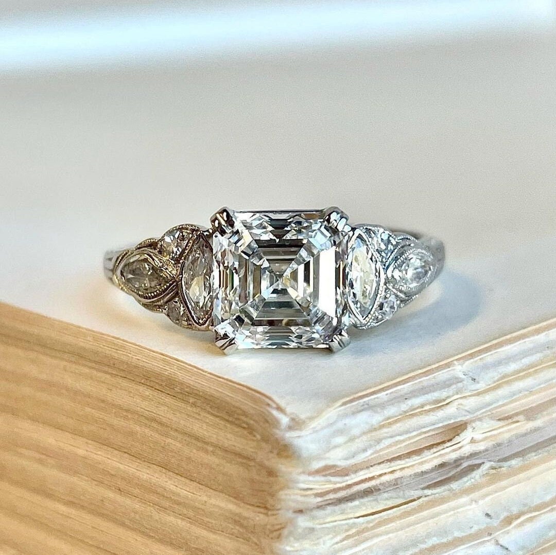 Elegant Vintage Art Deco Asscher Cut Moissanite Engagement Ring - 1920s Antique Solitaire Design