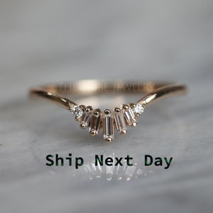 Curved Wedding Band Curved Moissanite Band Stacking Ring 14k Rose Gold Minimalist Ring Curved Diamond Anniversary Gift