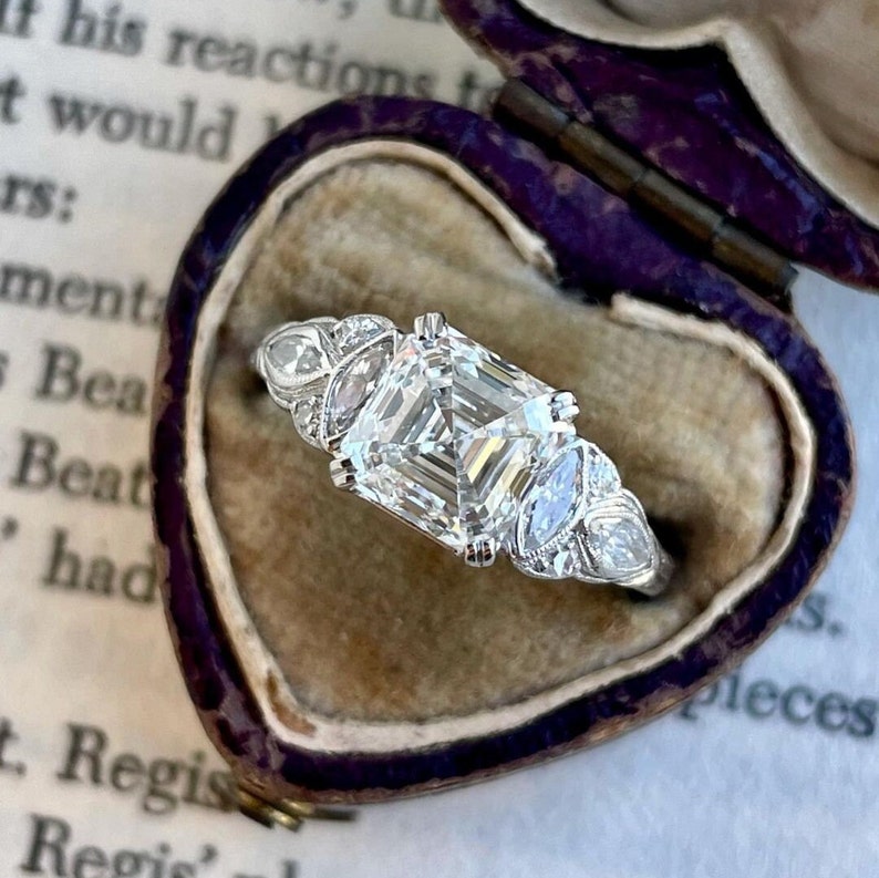 Vintage Art Deco Asscher Cut Moissanite Engagement Ring for Women,1920s ...