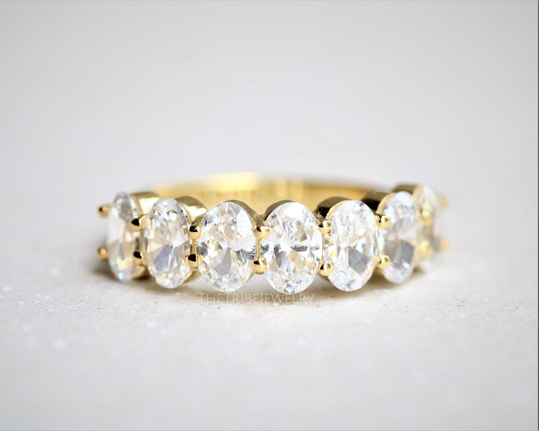 14k Gold Oval Moissanite Half Eternity Band: Stackable Wedding Ring - Etsy