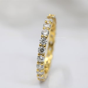 2.5 MM Round Moissanite Eternity Wedding Ring,14k Gold Shared prong Full Eternity Band, Matching Band, Bridal Ring Set, Anniversary Gift