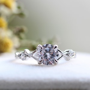 Round Cut Moissanite Twig Engagement Ring, 14k Solitaire Wedding Ring, Unique Nature Inspired Ring, Tree Branch Ring, Anniversary Ring