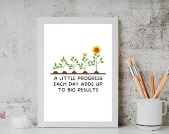 Progress Quote, Therapy Prints, Printable Poster, Therapist Office Decor, School Counselor Office, Flower Art