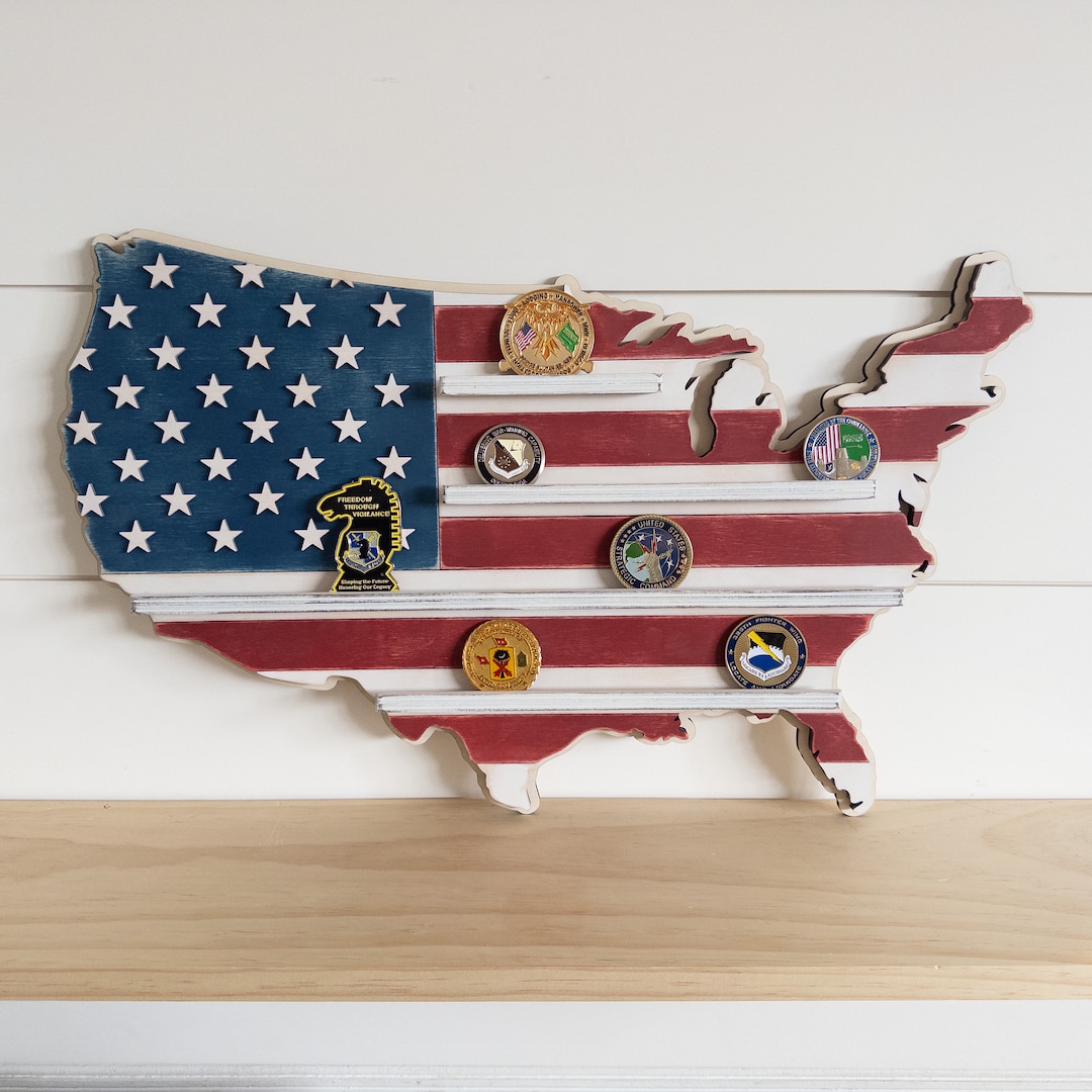 American Flag Coin Rack Military Challenge Coin Holder Air Etsy