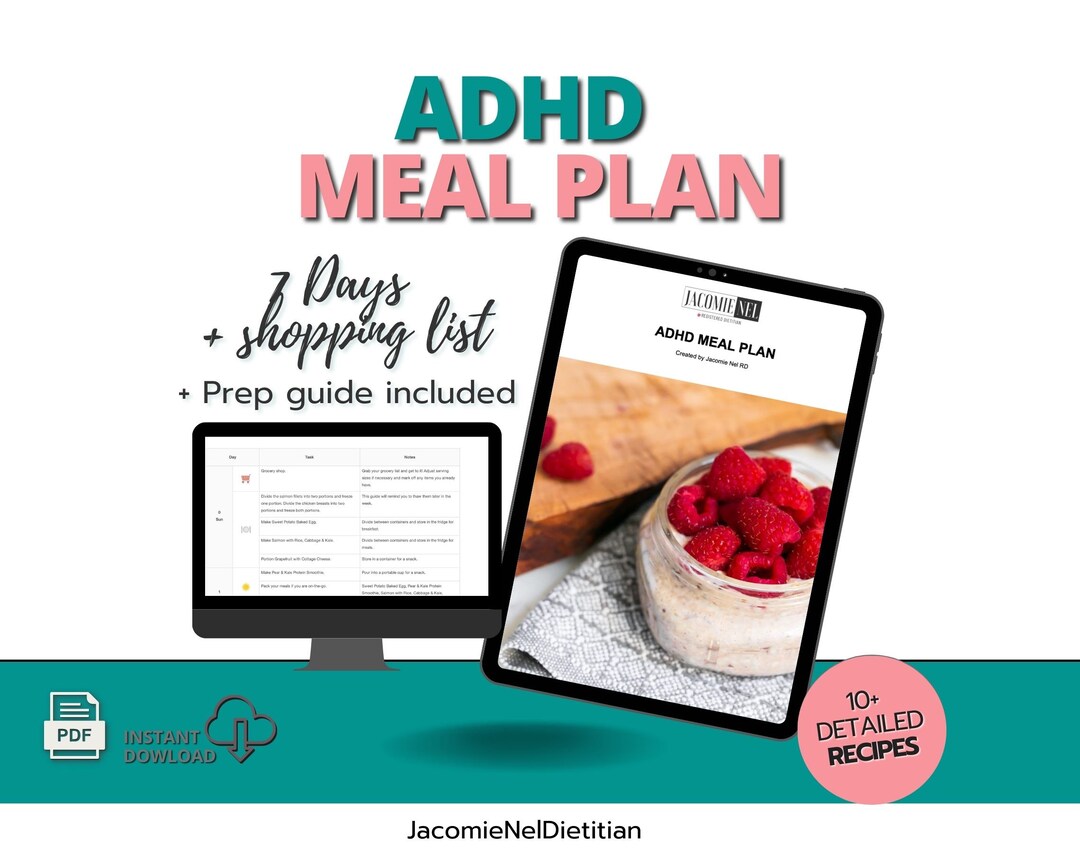 7day ADHD Meal Plan With Meal Prep Guide and ADHD Shopping List Focus