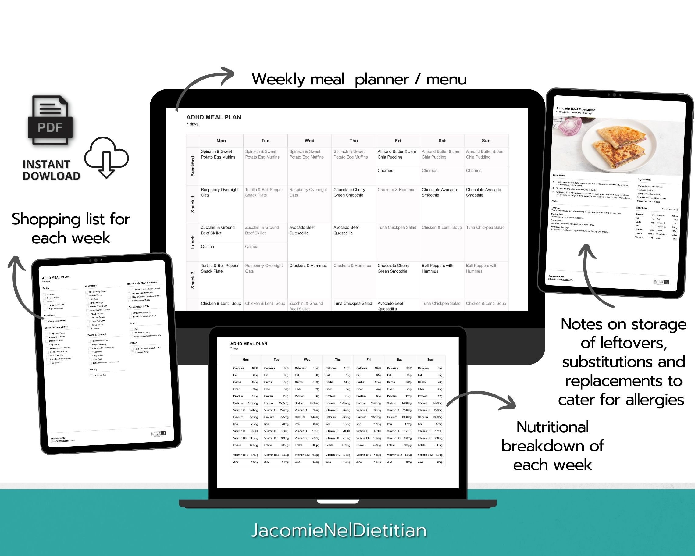 7-day ADHD Meal Plan With Meal Prep Guide and ADHD Shopping List