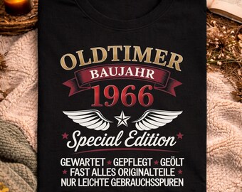 Oldtimer Baujahr 1966 Shirt, 60 Geburtstag Geschenk Lustig, 60 Jahre Jubiläum  , Jahrgang 1966 Motiv, Geburtstag Deko Idee, Vintage Humor