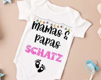 Mamas & Papas Schatz T-Shirt, Baby Body weiß für Mädchen, Baby Body Weiss für Jungen, Niedlicher Baby Body, Baby Enthüllung Baby Body