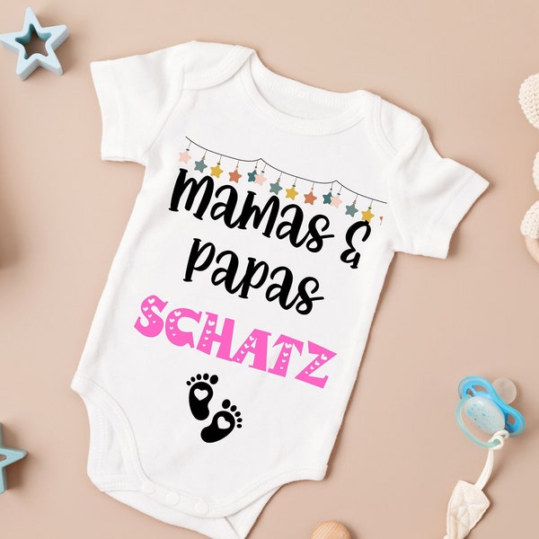 Mamas & Papas Schatz T-Shirt, Baby Body weiß für Mädchen, Baby Body Weiss für Jungen, Niedlicher Baby Body, Baby Enthüllung Baby Body