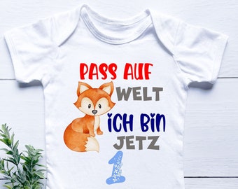 Babybody erster Geburtstag, Pass auf Welt ich Bin jetzt 1 Fuchs, Geschenke zum 1. Geburtstag Junge, Babyweste, Dschungel Kinderzimmer Dekor