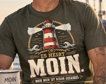 Moin T-Shirt mit Leuchtturm, maritimes Herren Shirt, Norddeutschland Spruch