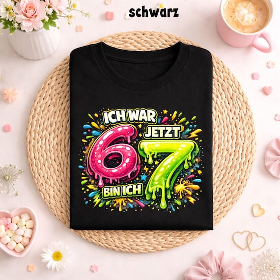 Kinder Geburtstag Shirt 7 Jahre, Ich war 6 jetzt bin ich 7 Spruch, bunter Zahlen Print , Geschenk zum siebten Geburtstag, fröhliches