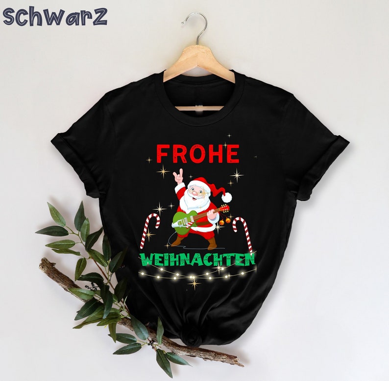 Frohe Weihnachten T-shirt, Weihnachtsmann T-shirt, Gitarrist T-shirt, Gitarre TShirt, Geschenk voor Gitarristen, Gitarrenliebhaber Geschenk afbeelding 1