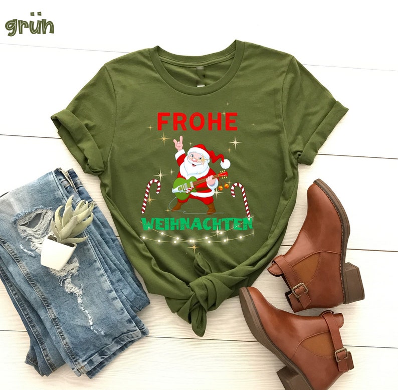 Frohe Weihnachten T-shirt, Weihnachtsmann T-shirt, Gitarrist T-shirt, Gitarre TShirt, Geschenk voor Gitarristen, Gitarrenliebhaber Geschenk afbeelding 3