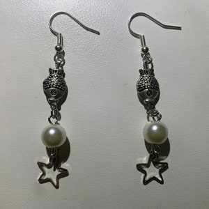 Fish, Pearl, and Star Earrings