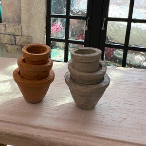 Tiny Stack of Terracotta Pots for Dollhouse - 1:12 Scale Miniatures for Greenhouse Farmhouse Shabby Chic Decor