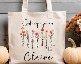 Personalized Christian Tote Bag, Watercolor Floral Faith Gift