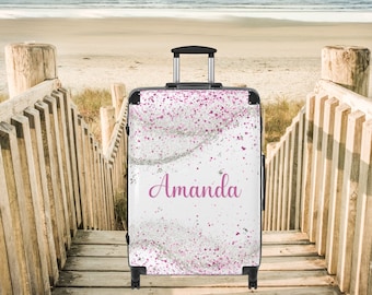 Personalized Sparkle Suitcase, Custom Carry On Roller Bag