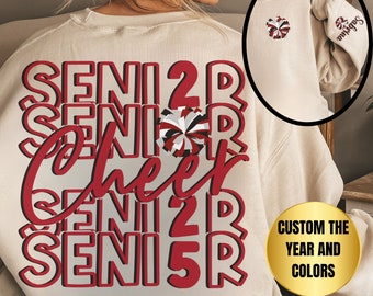 Personalized Senior Cheer Sweatshirt Class of 2027 Custom Name On Sleeve Crewneck Sweater Cheerleading Gift For Senior Night