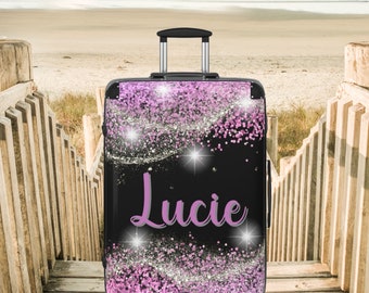 Aangepaste bagage harde zijkoffer met wielen Gepersonaliseerde grote roltas voor haar Sparkle Medium bagage voor huwelijkscadeau Kleine handbagage