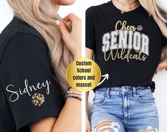 Custom Senior Cheer Shirt Personalized Cheerleader Senior Night Gift With Name School Colors and Mascot Class Of 2027