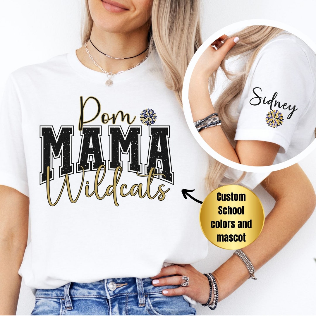Custom Pom Mom Shirt Personalized Dance Mom T-shirt Gift for Cheer Mama  Mascot and Team Color Tshirt Kids Name on Sleeve for Pom Mama Tee