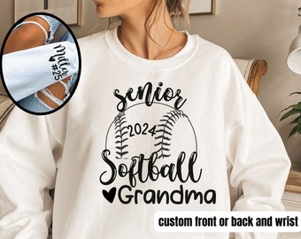 Senior Softball Family Sweatshirt Custom Crewneck Shirt Personalize Back Of Shirt Name and Number Game Day Arm Wrist Print Oversized Unisex