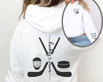 Custom Hockey Mom Hoodie Personalized Mom Hockey Sweatshirt Unique Game Day Hockey Shirt Gift For Hockey Mama Kid Name And Number On Sleeve