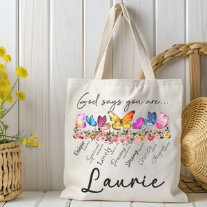 Canvas Tote Bag Personalized Christian Bible Verse Gift For Friend Custom Butterfly Tote Bag For Bible Study Bag Religious Gift For Daughter