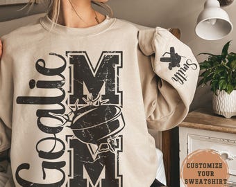 Personalized Hockey Mom Sweatshirt: Goalie Mama, Custom Sleeve