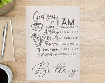 Personalized Christian Women's Journal: "God Says I Am" Floral Notebook
