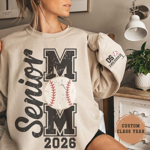 Personalized Senior Baseball Mom Sweatshirt Class Of 2027 Custom Name And Number Baseball Senior Night Gift Mom Squad